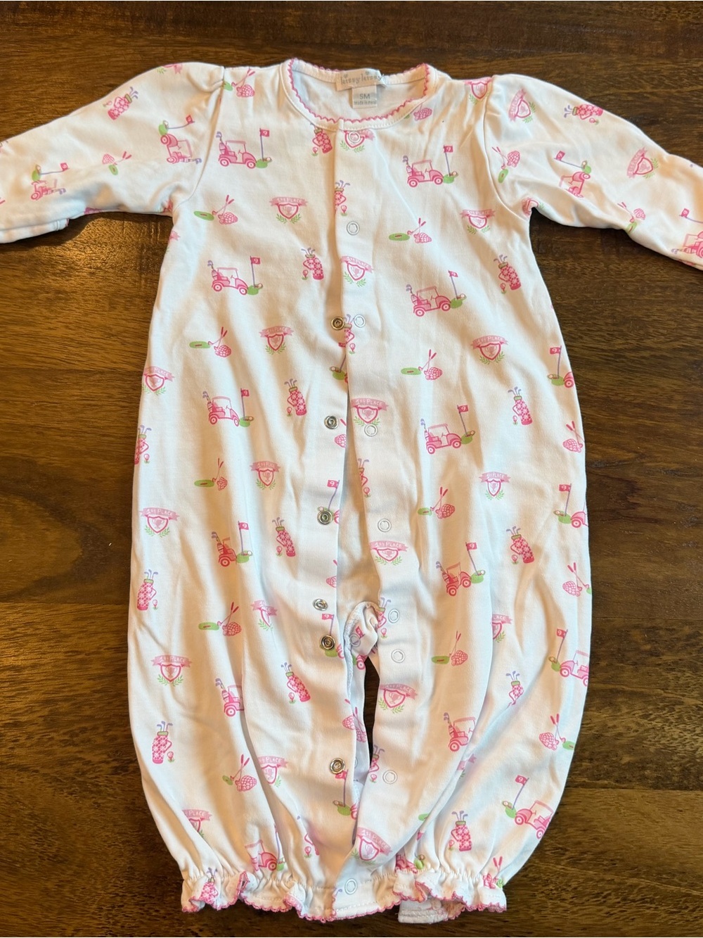 Kissy Kissy White Baby Convertible Gown with Pink Golf Trim